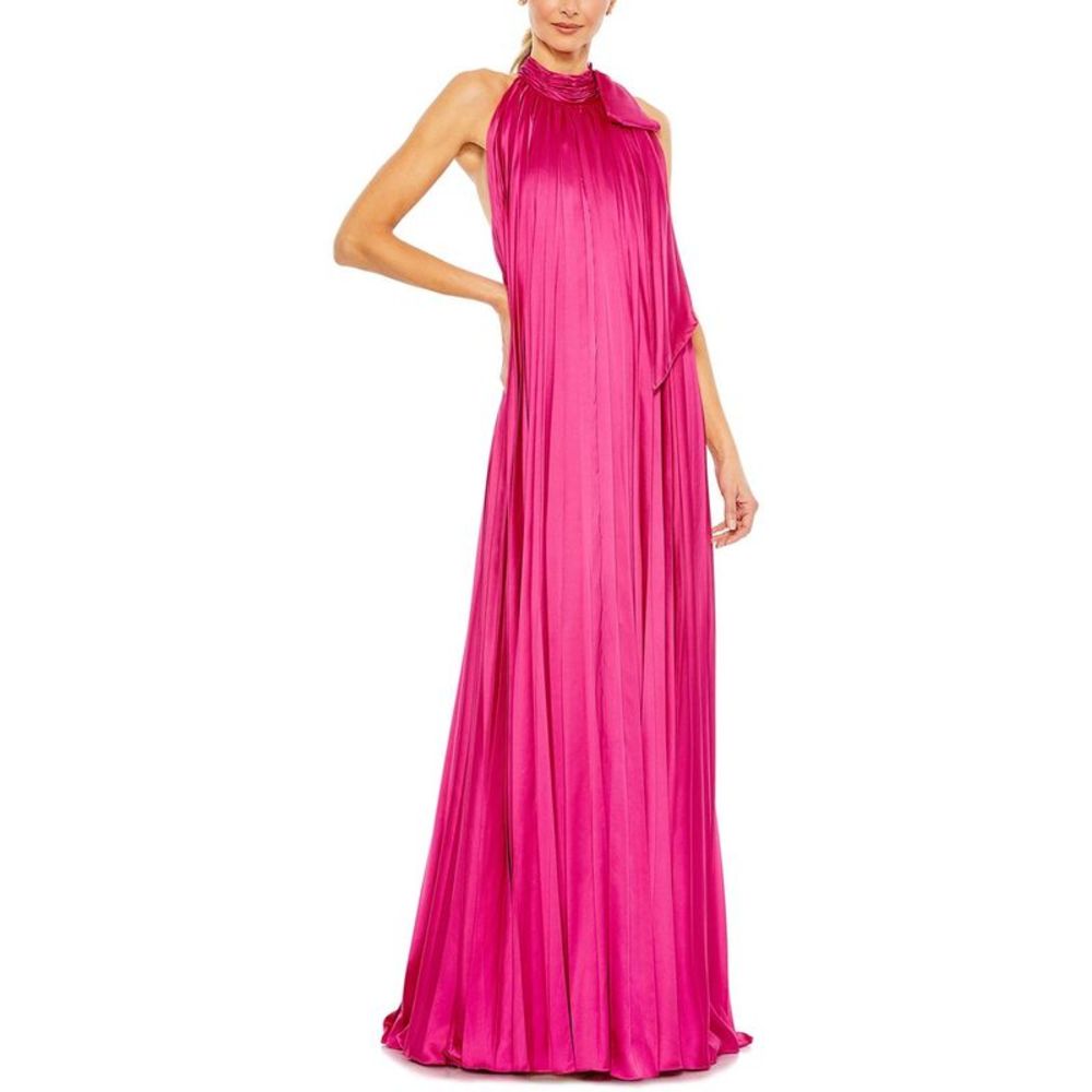 Mac Duggal Fuchsia Halter Pleated Maxi Gown